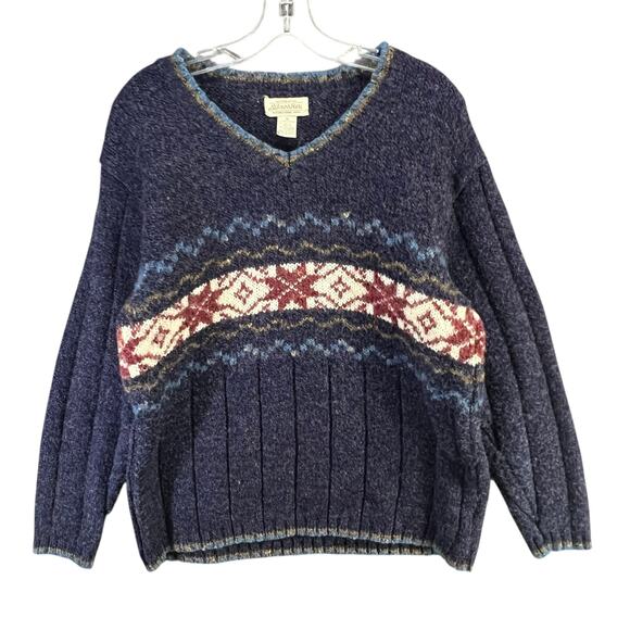Vintage Y2K Fair Isle Sweater Women 1X Blue Snowflake Holiday Retro Winter Cabin - Picture 2 of 14